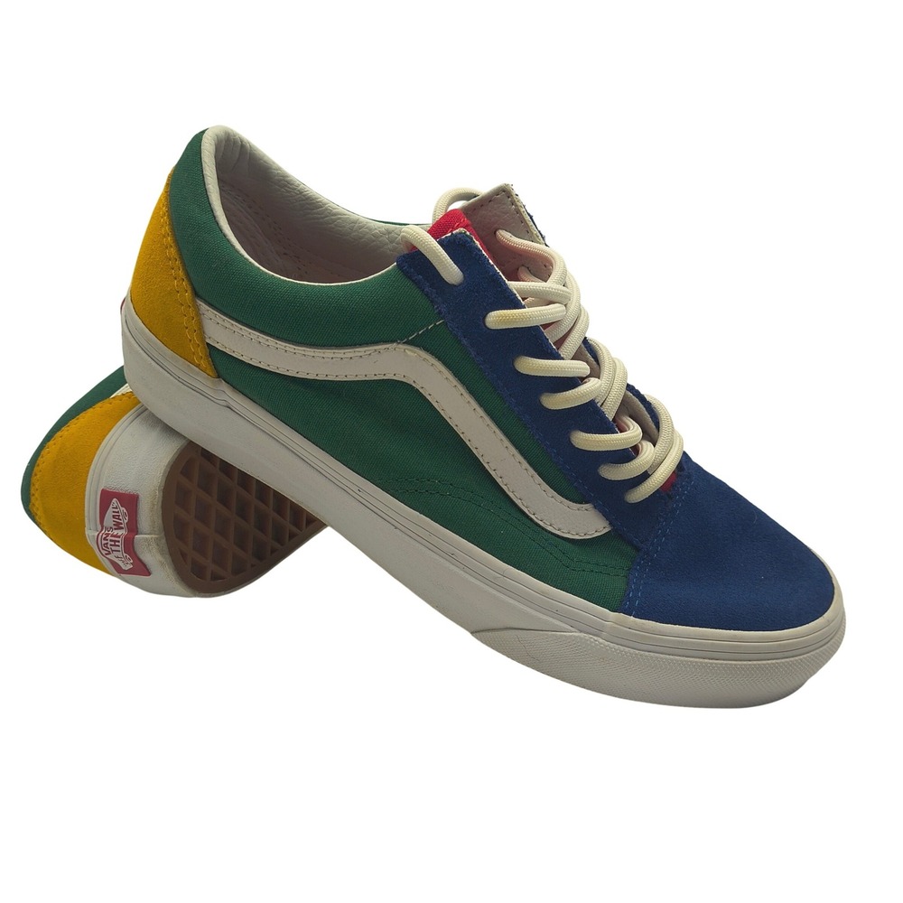 Vans Old Skool Colorblock Sneakers Green Blue Yellow Red Womens 7.5 Mens 6.0